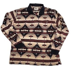 Vintage Ely Cattleman Striped Aztec Clay Red South Western Shirt Men's Medium